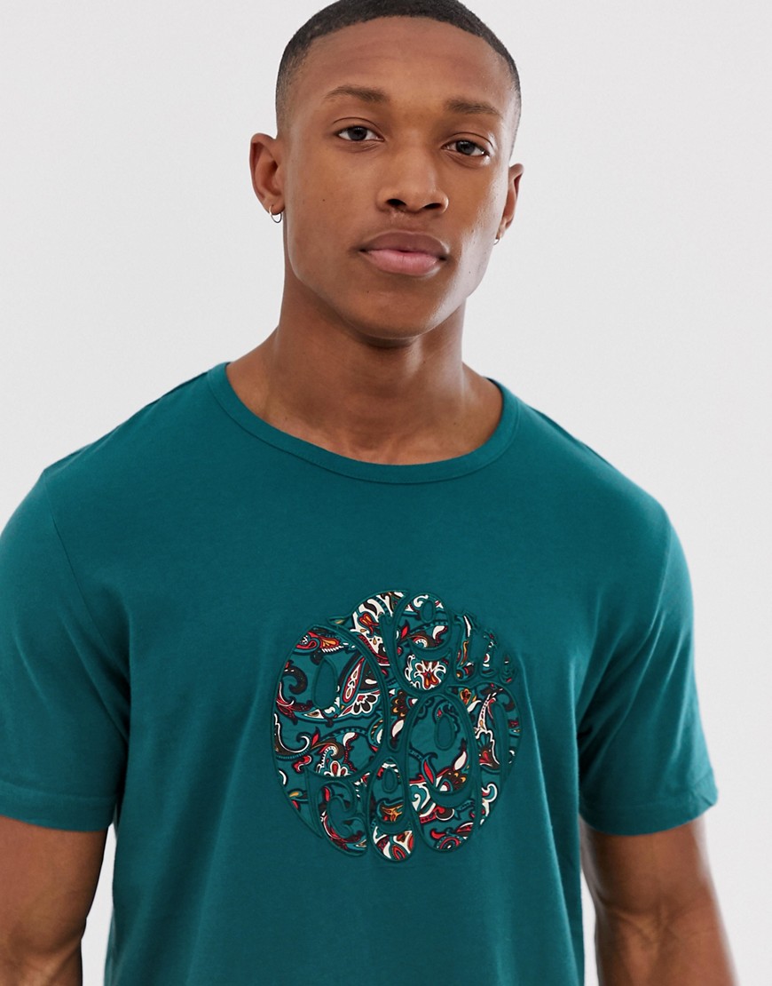 Pretty Green paisley applique logo t-shirt in teal