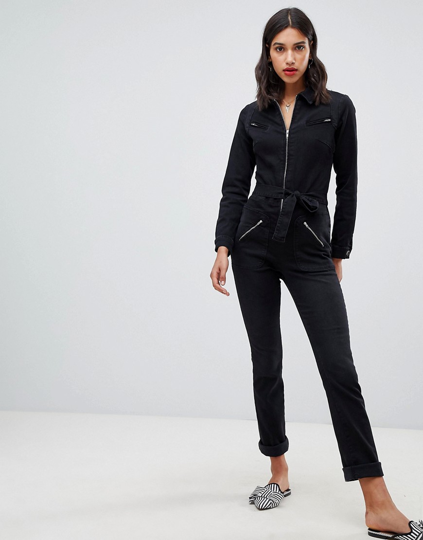 BA&SH Willow Jumpsuit in Washed Denim - Black