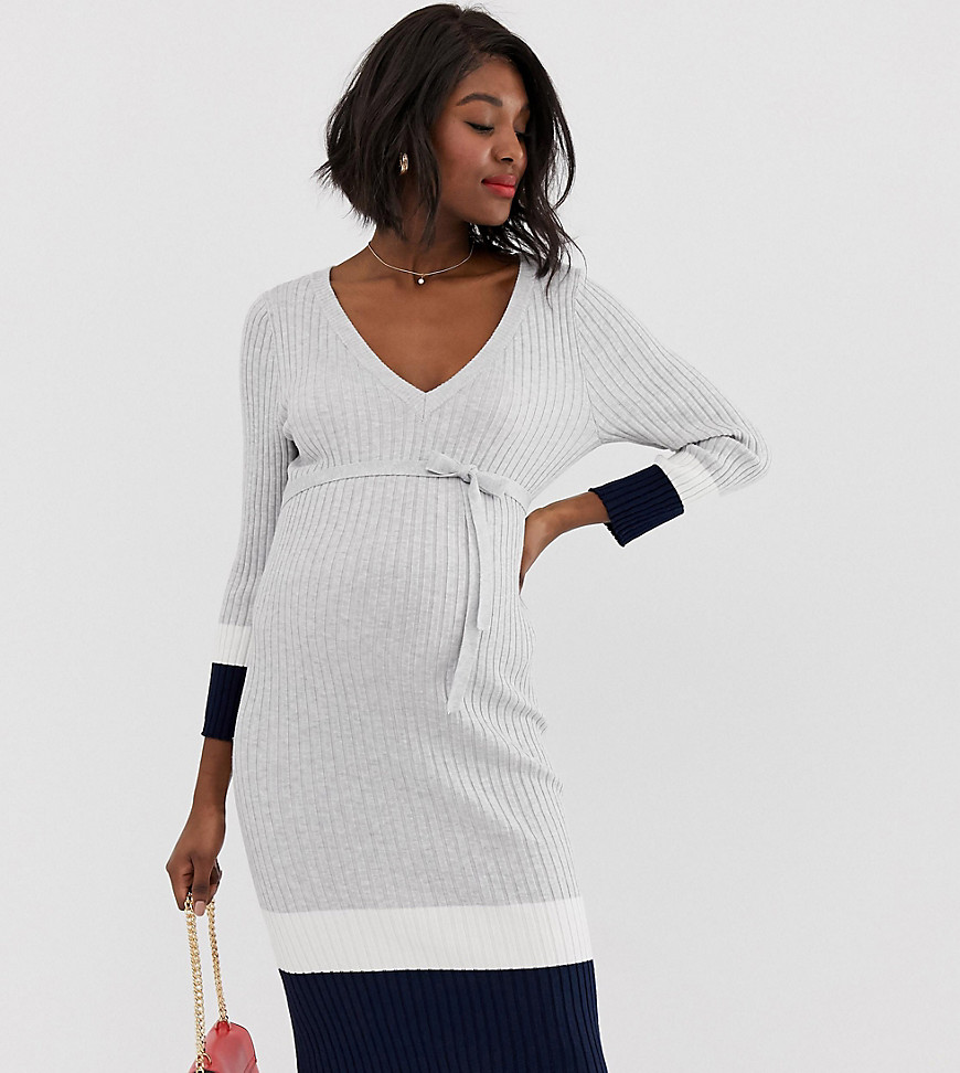 Mamalicious maternity rib knited stripe dress