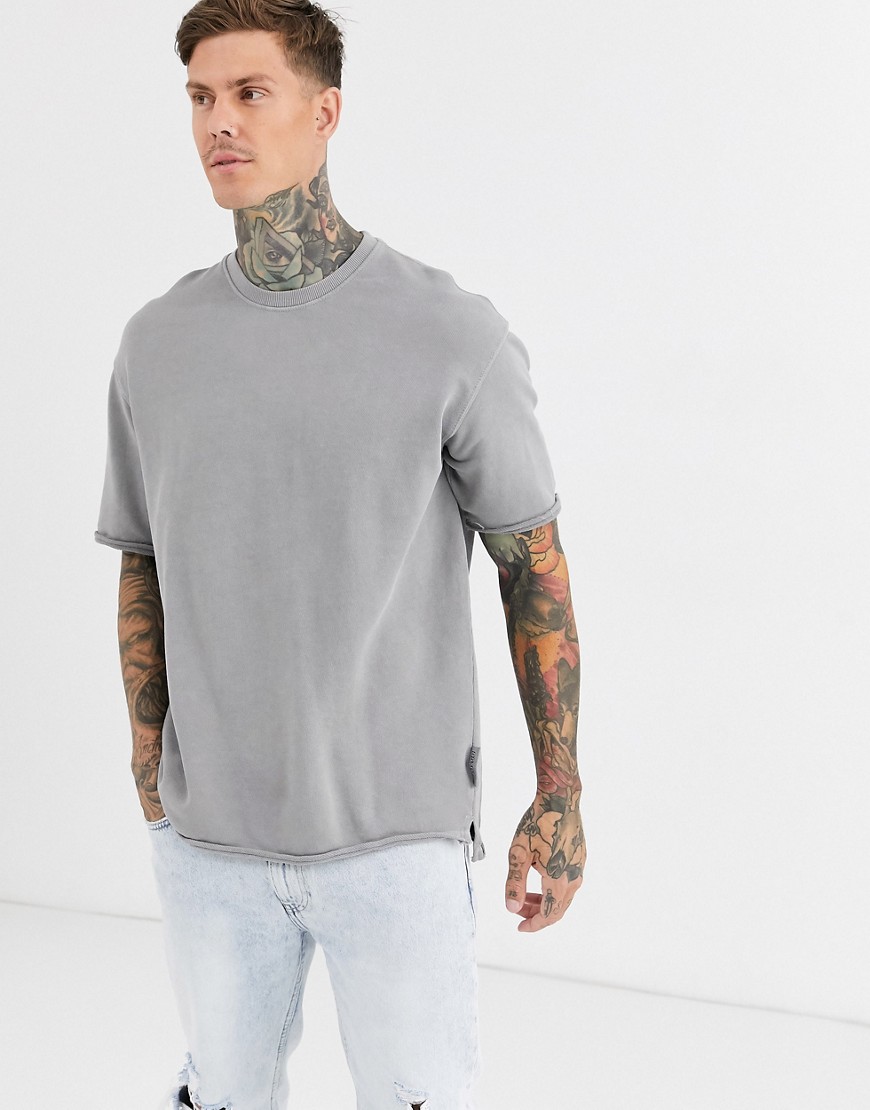 Bershka loose fit t-shirt with raw edge in grey