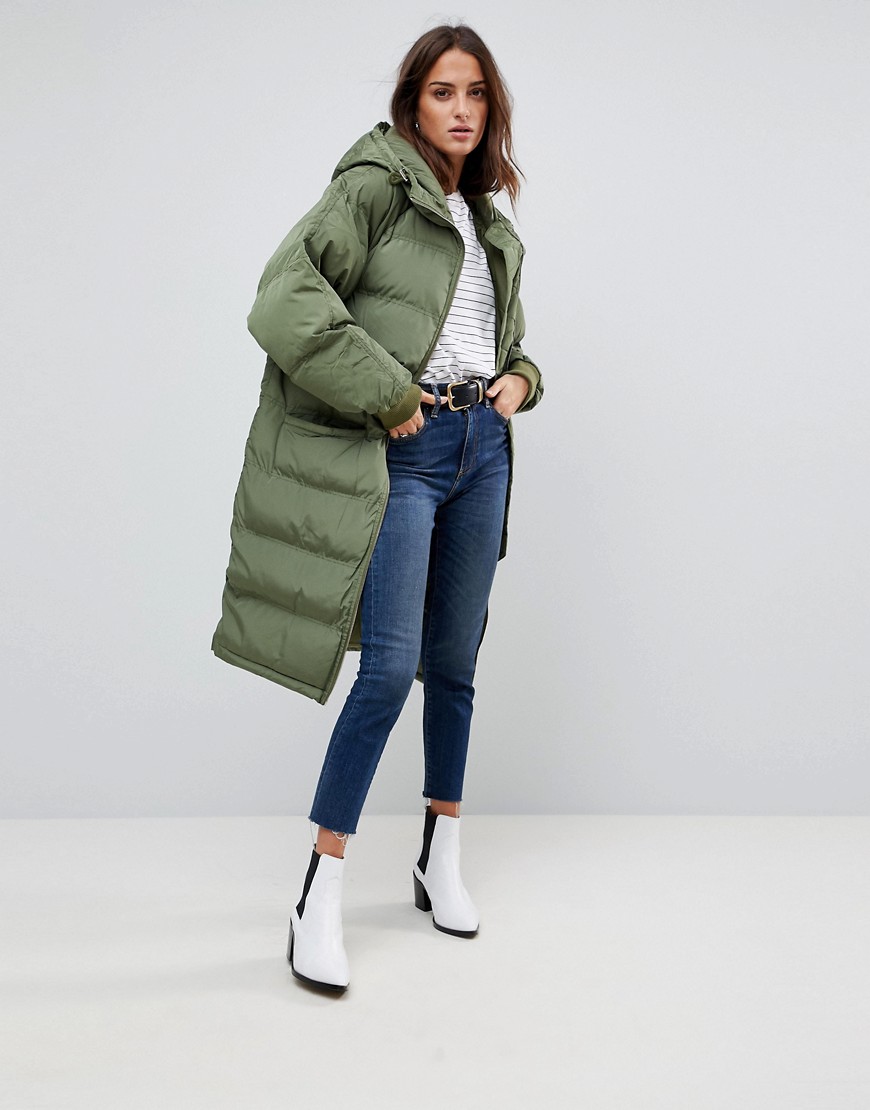 Free People Long Ragalan Quilted Coat - Moss