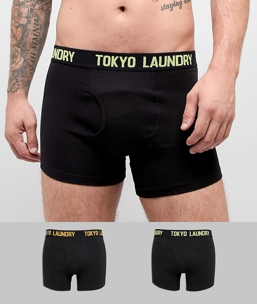 Tokyo Laundry 2 Pack Black Trunks in Cotton Stretch