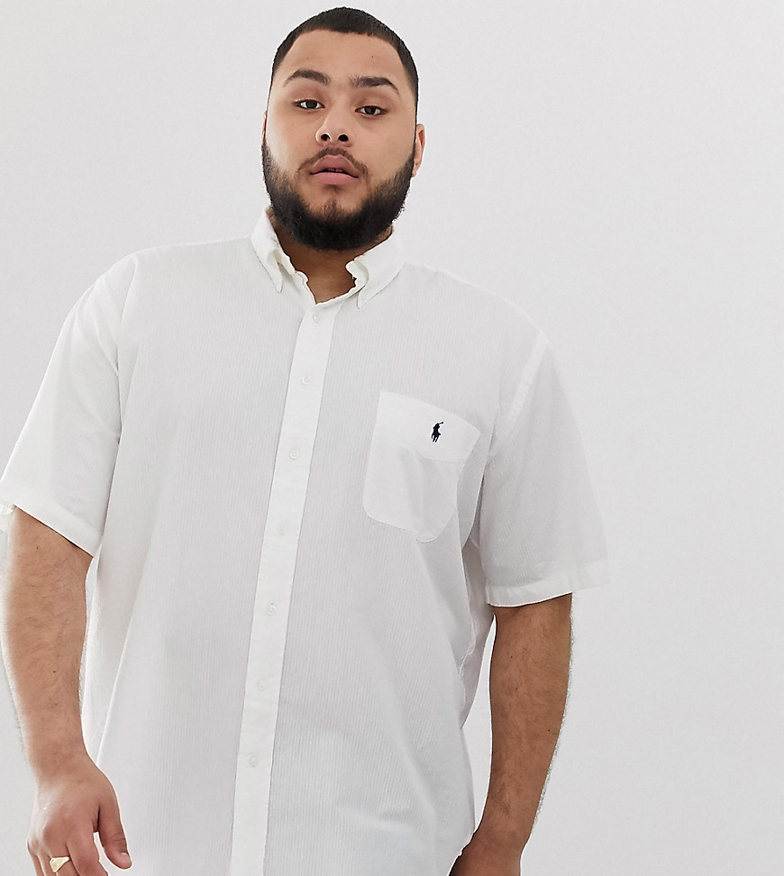 Polo Ralph Lauren Big & Tall player logo pocket short sleeve seersucker shirt in white