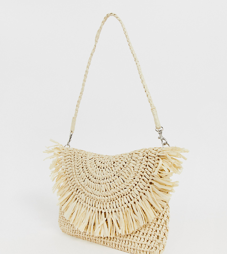 South Beach Exclusive frayed edge natural straw clutch bag with detachable shoulder strap