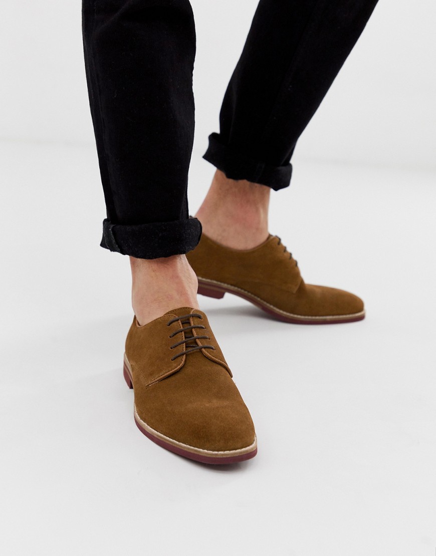 ASOS DESIGN lace up shoes in tan suede with contrast sole