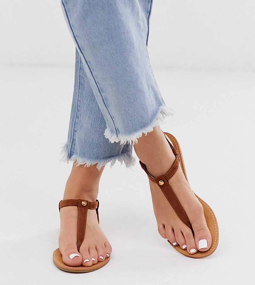 Simply Be extra wide fit toe post sandal in tan