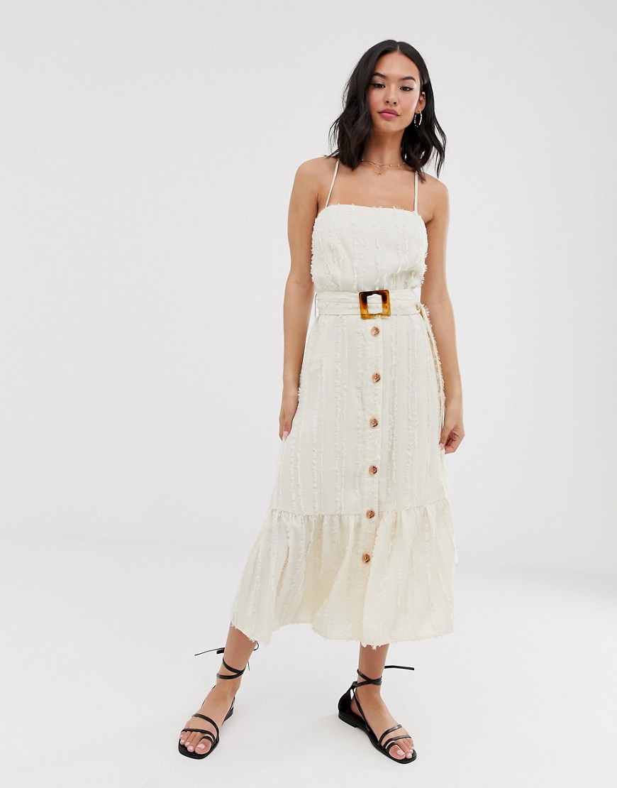 Moon River button through midi dress with buckle