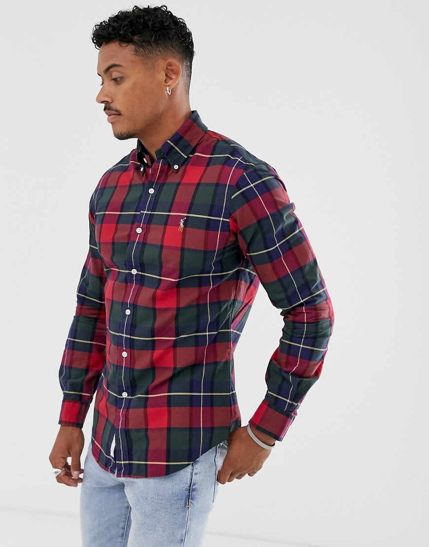Polo Ralph Lauren slim fit shirt in red check with player logo