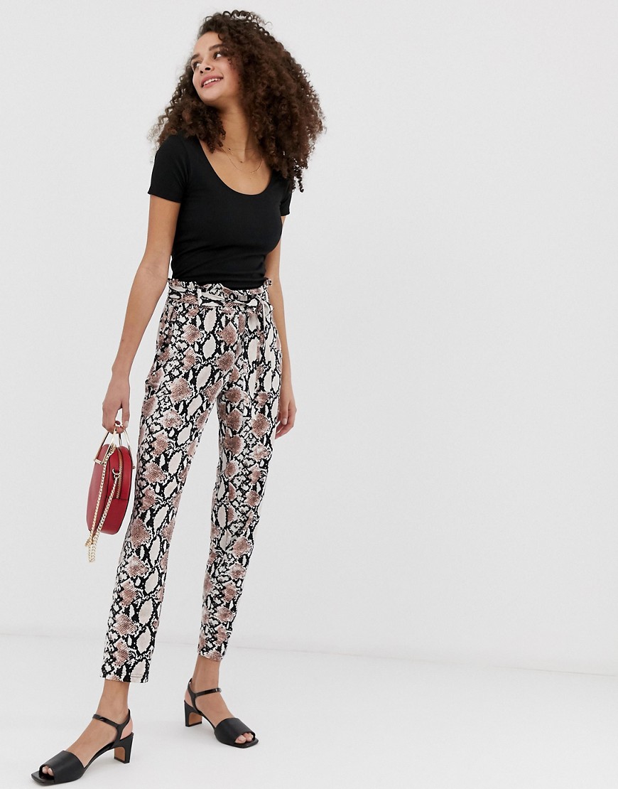 QED London paperbag waist peg trousers in snake print