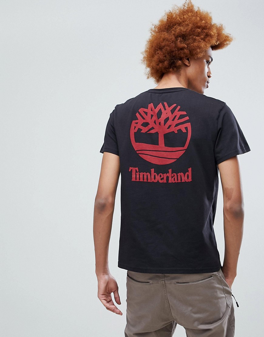 Timberland Stacked Back Print Logo T-Shirt in Black - Black