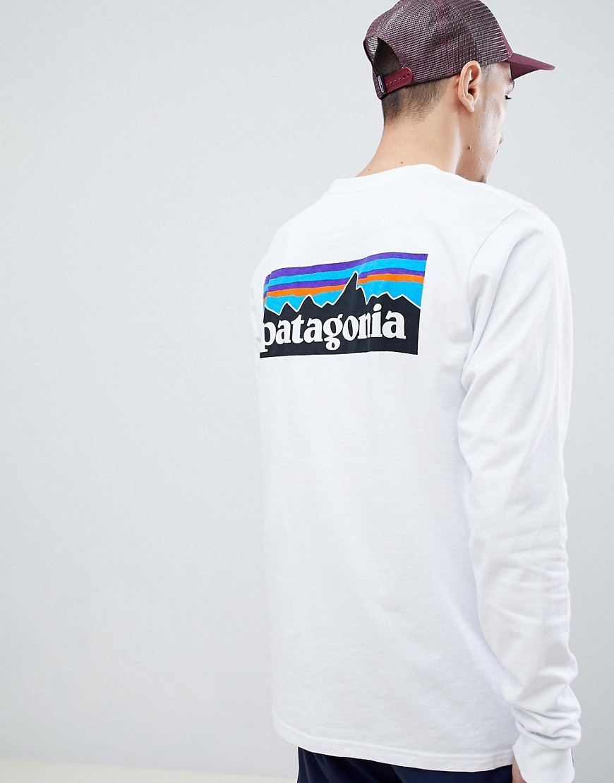 Patagonia P-6 Logo Long Sleeve Responsibili-Tee Top in White