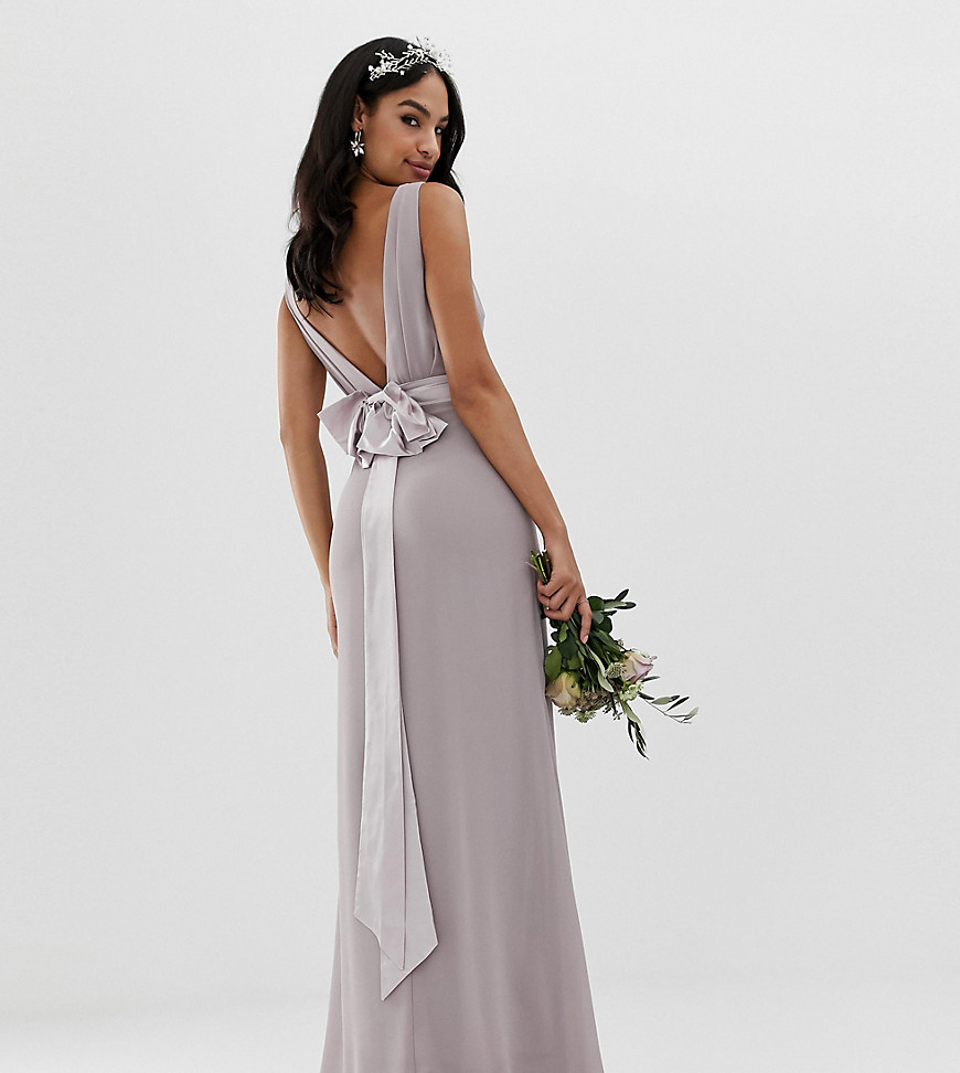 TFNC bow back maxi Bridesmaid dress in grey