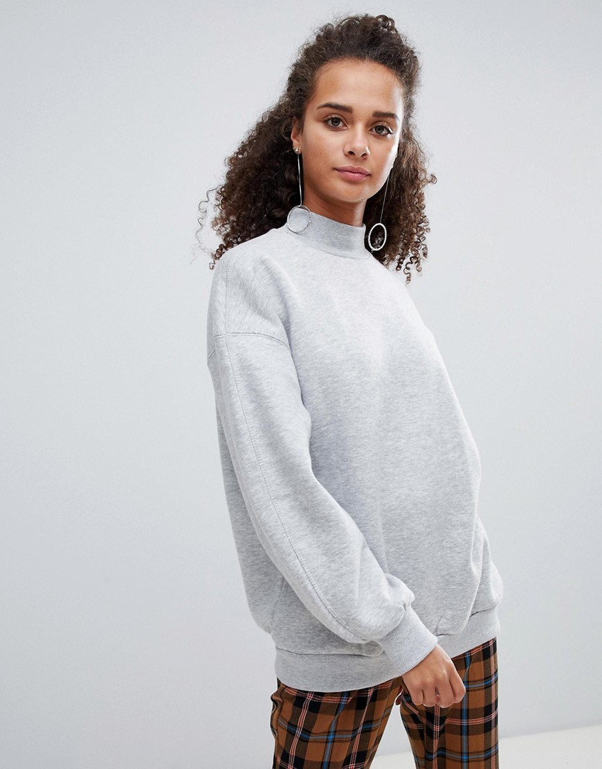 Bershka high neck oversized sweater in grey - Grey