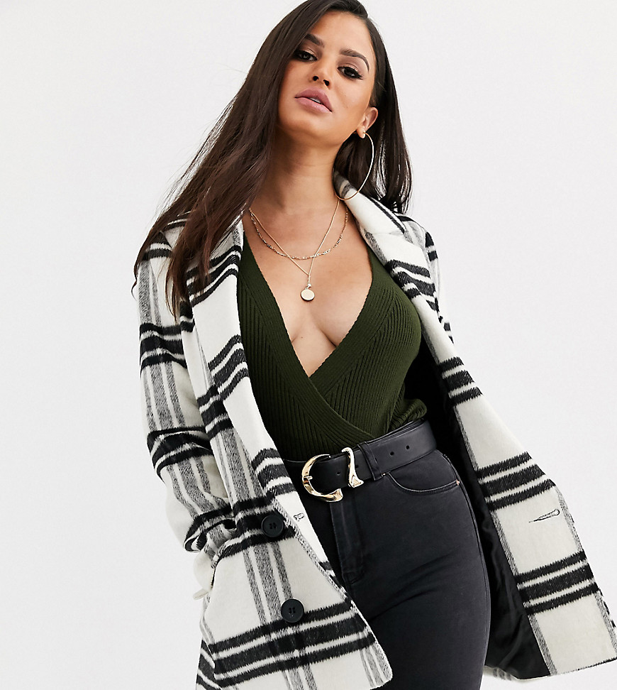 ASOS DESIGN Petite double breasted check coat