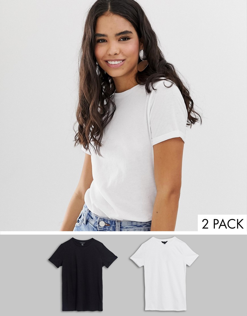 New Look 2 pack tee with roll sleeve in black and white