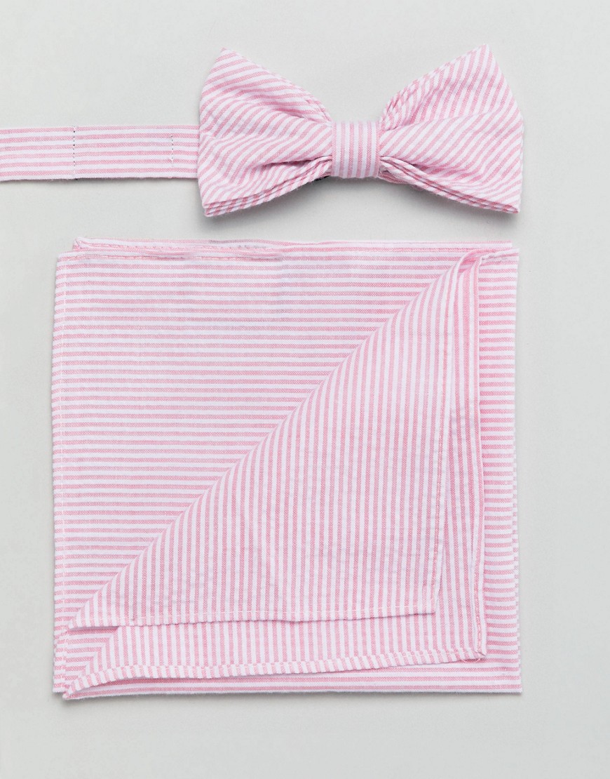 Gianni Feraud Seersucker Bow Tie and Pocket Square - Dusky pink