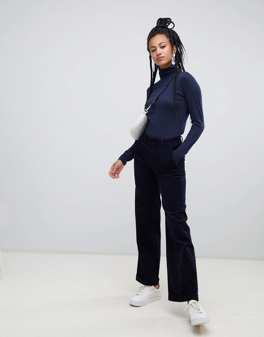 Esprit wide leg cord trousers in navy