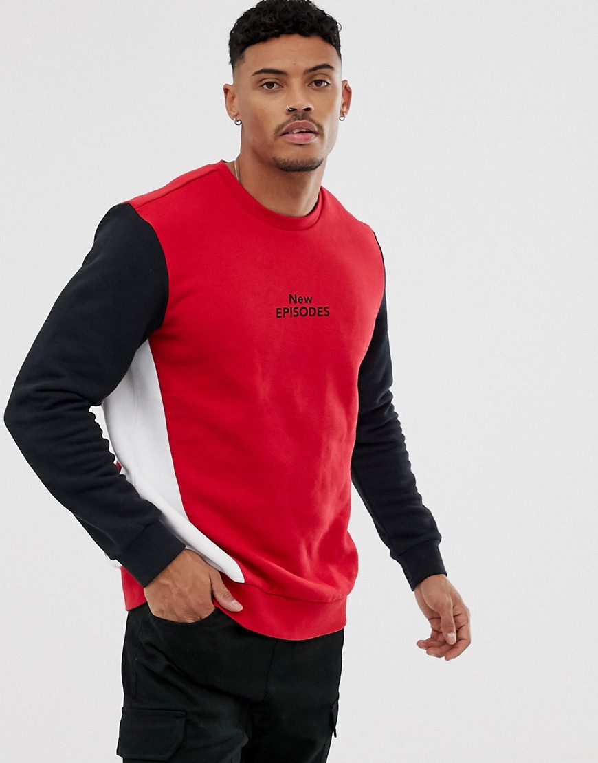Bershka colour block sweatshirt in red with chest print