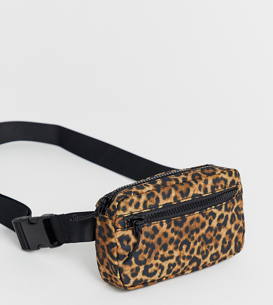 Monki leopard print belt bag with two zip closure in brown