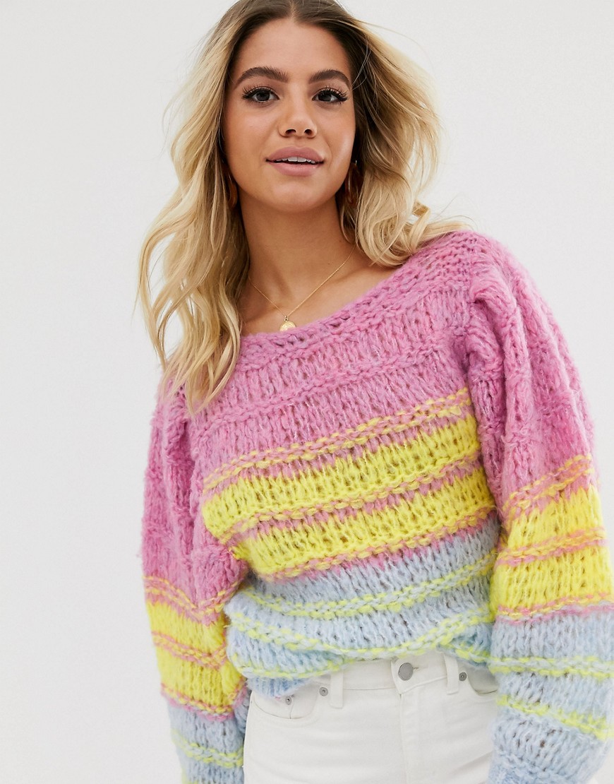 Asos Design Stripe Sweater In Lofty Yarn In Multi