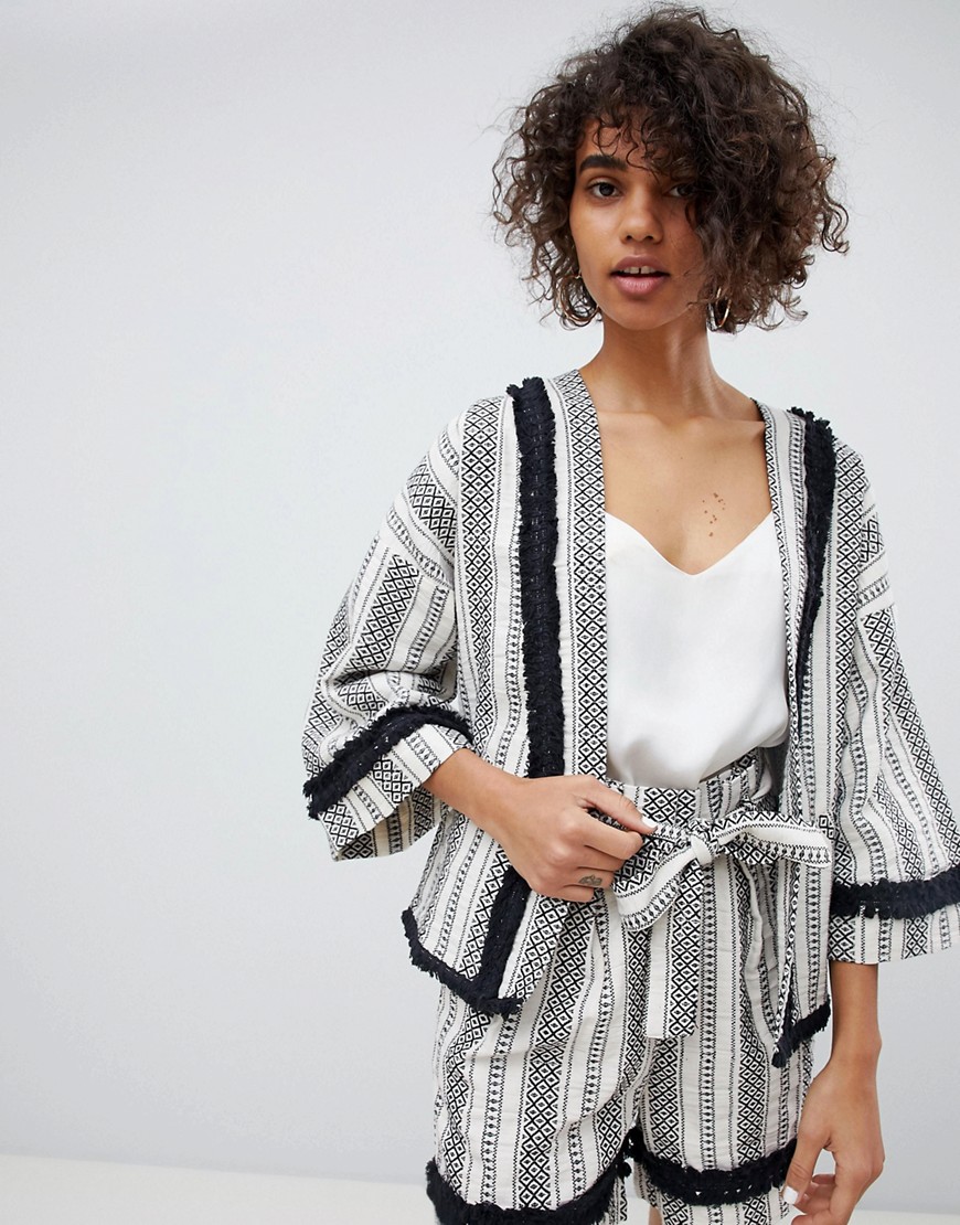 Neon Rose Jacket With Kimono Sleeves In Woven Stripe Co-Ord - Multi