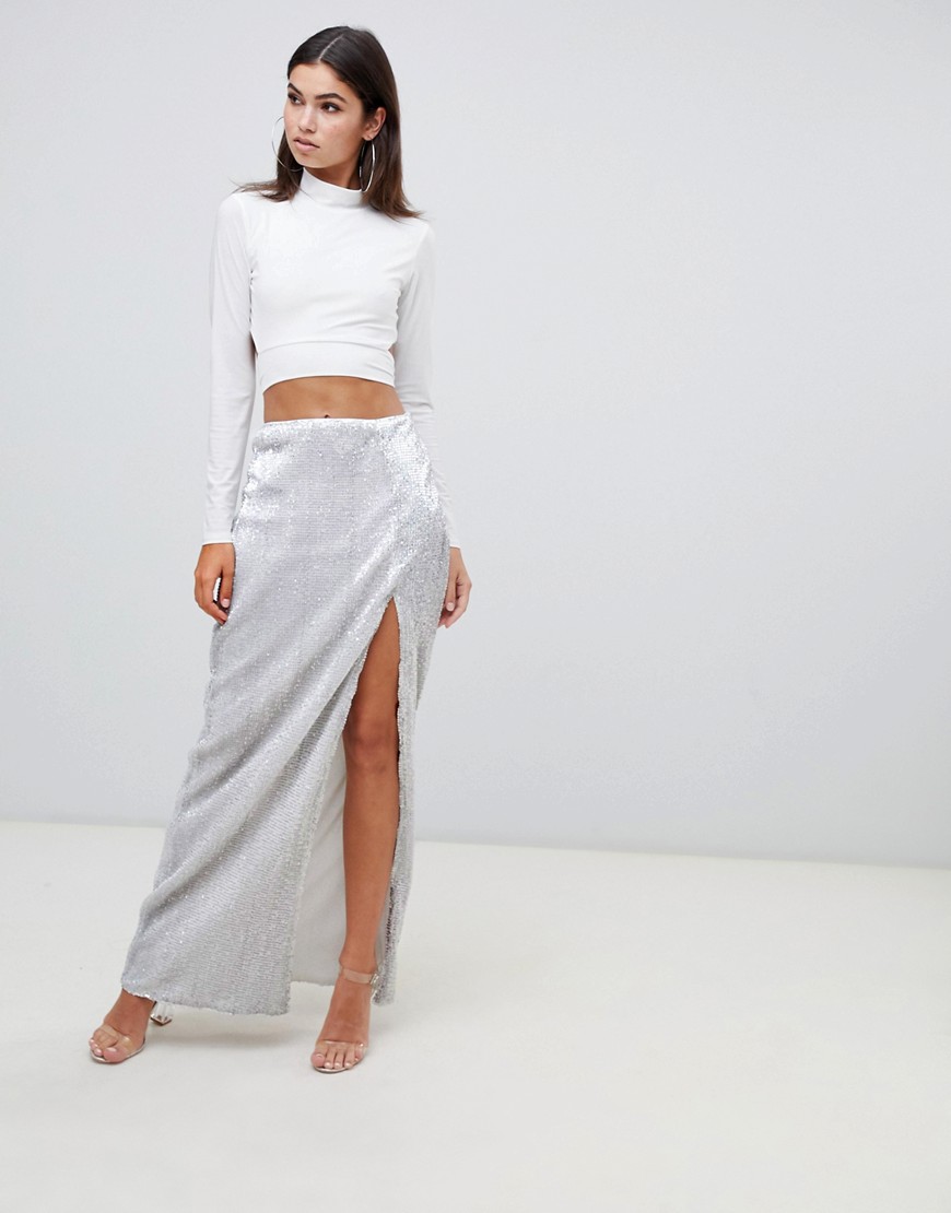 Club L sequin maxi skirt with high thigh split