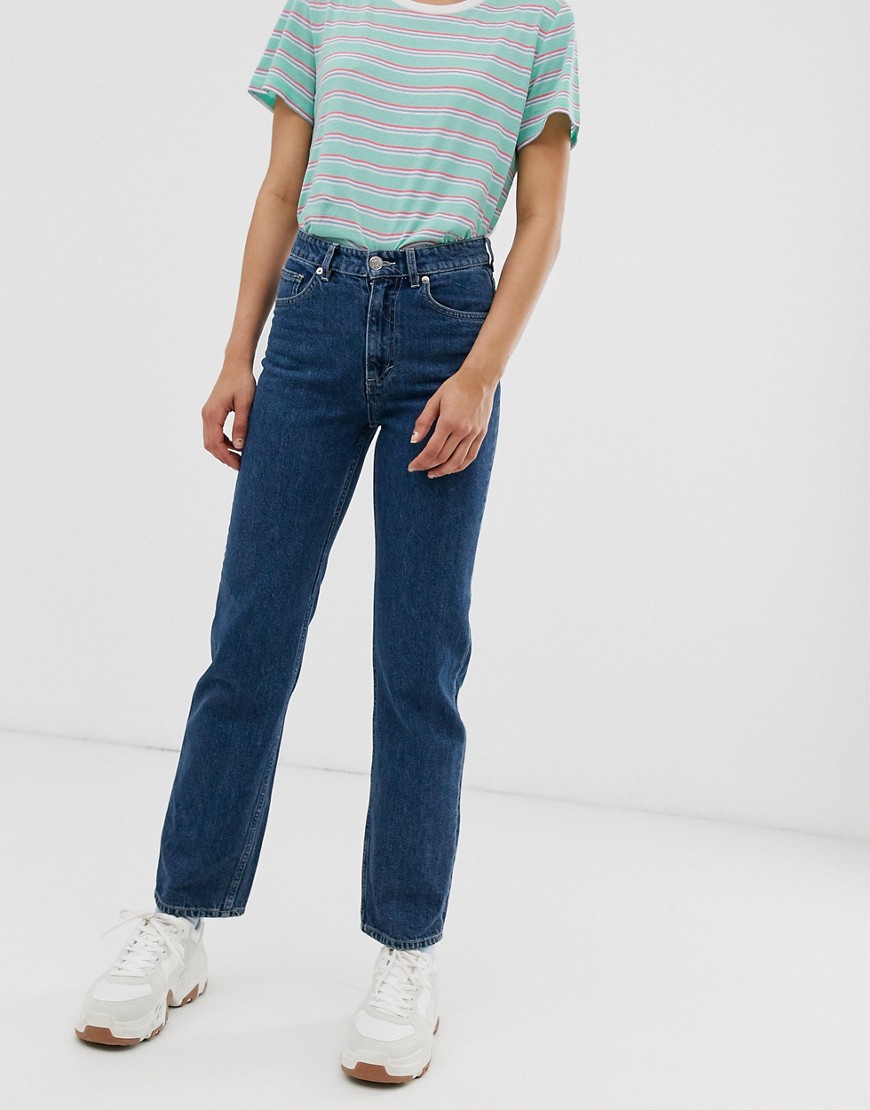 Monki Imko straight leg jeans with organic cotton in mid blue