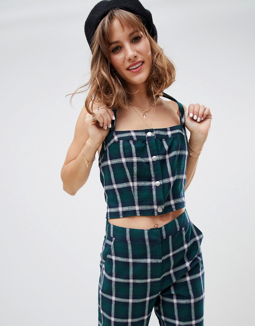 Wild Honey button front cami top in check co-ord