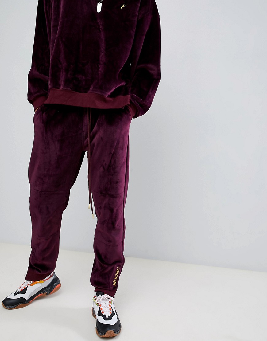 Fairplay velour joggers with embroidery in burgundy