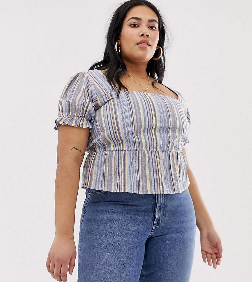 Wild Honey Plus top with shirred bodice in stripe