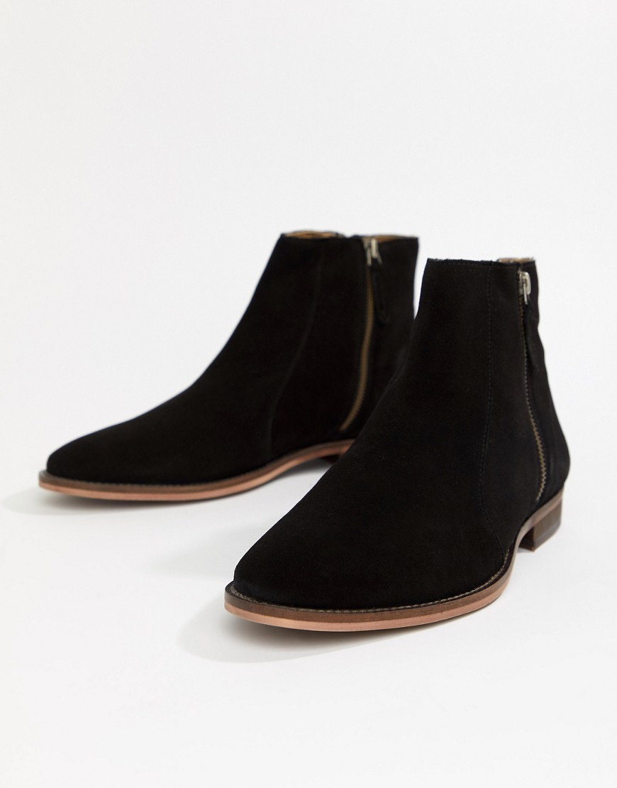 WALK London Dominic zip chelsea boots in black suede
