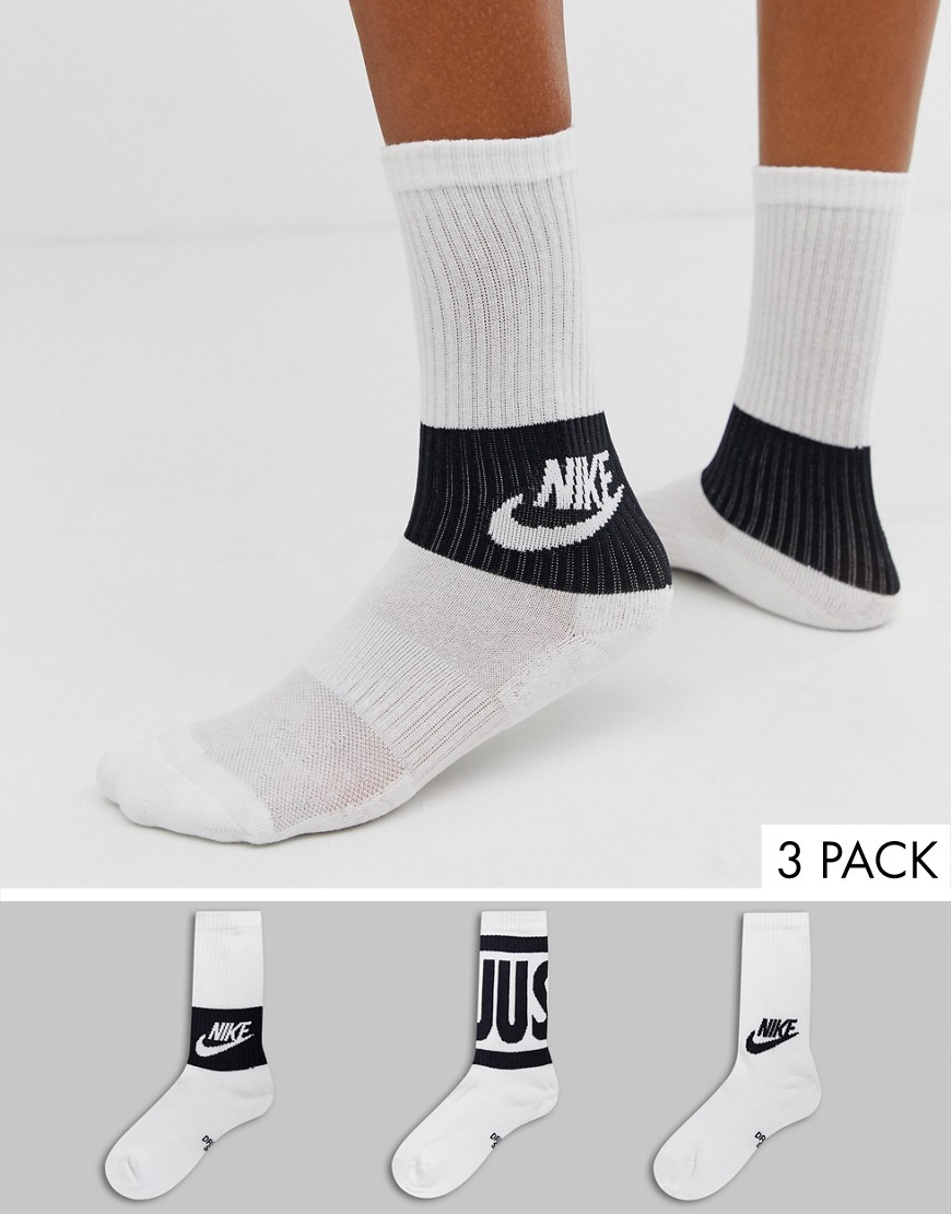 Nike White 3 Pack Jdi Logo Crew Socks