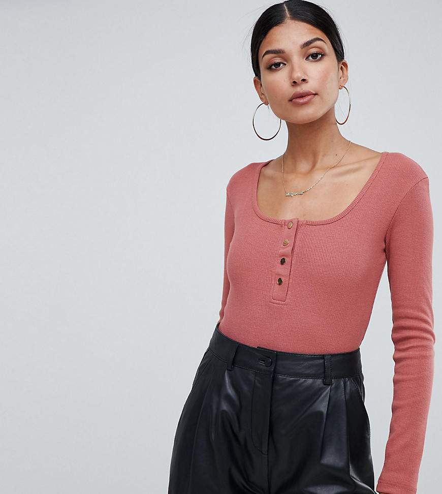 Missguided Tall square neck ribbed body in dark rose