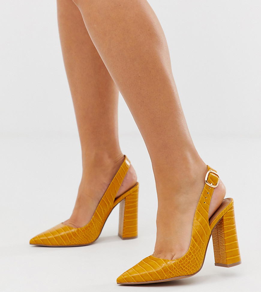 Asos Design Wide Fit Penley Slingback High Heels In Croc Print-yellow