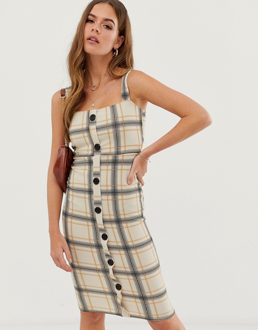 In The Style check button front midi dress