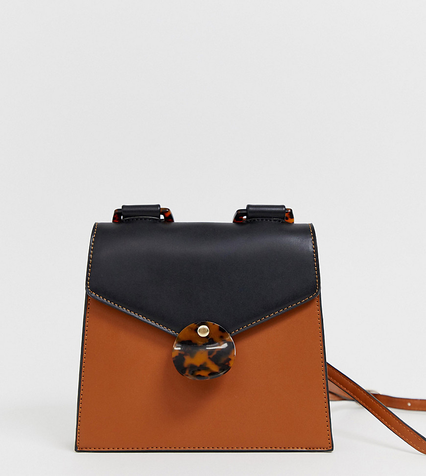 Liars & Lovers Exclusive brown foldover cross body bag with tortoiseshell resin detail