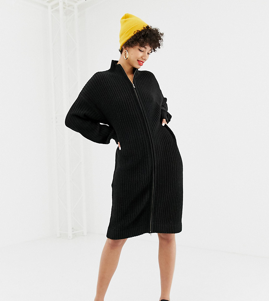 Na-kd zip front knitted dress in black