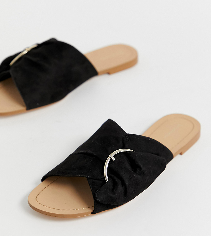 Stradivarius buckle side slip on sandals in black