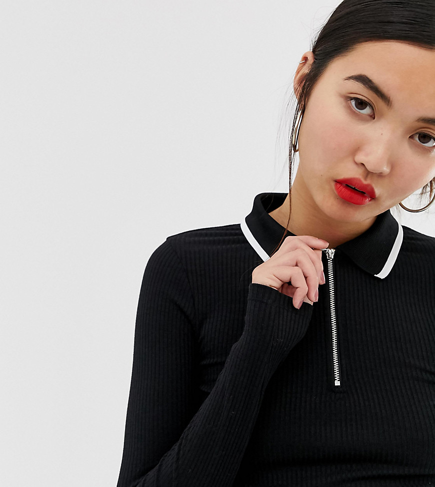 New Look polo neck top with zip in black pattern