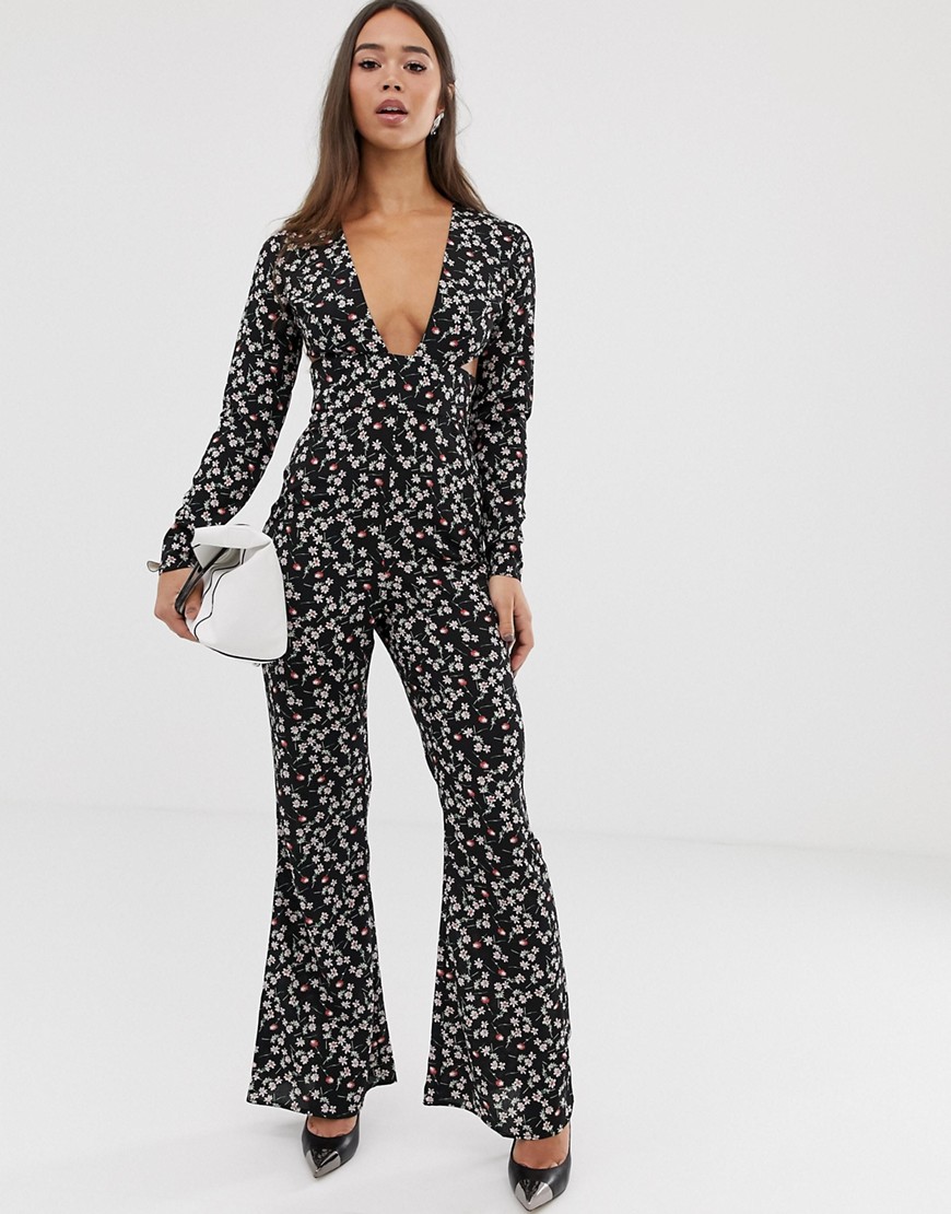 Fashion Union jumpsuit with cut out waist in floral