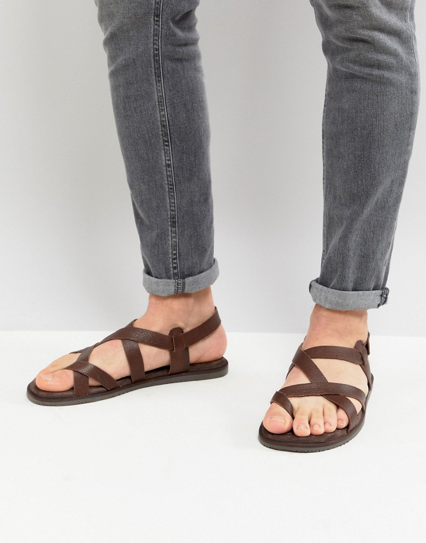 Zign Leather Sandals In Brown With Strap Detail - Brown