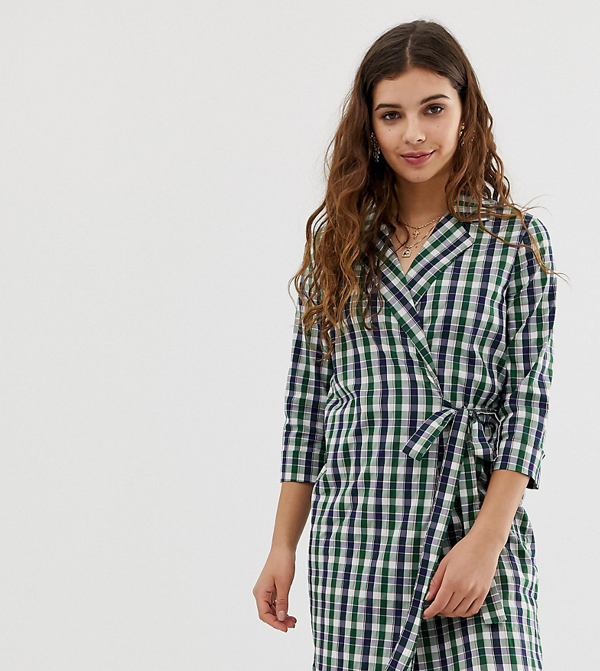 Glamorous wrap front shirt dress in bright check