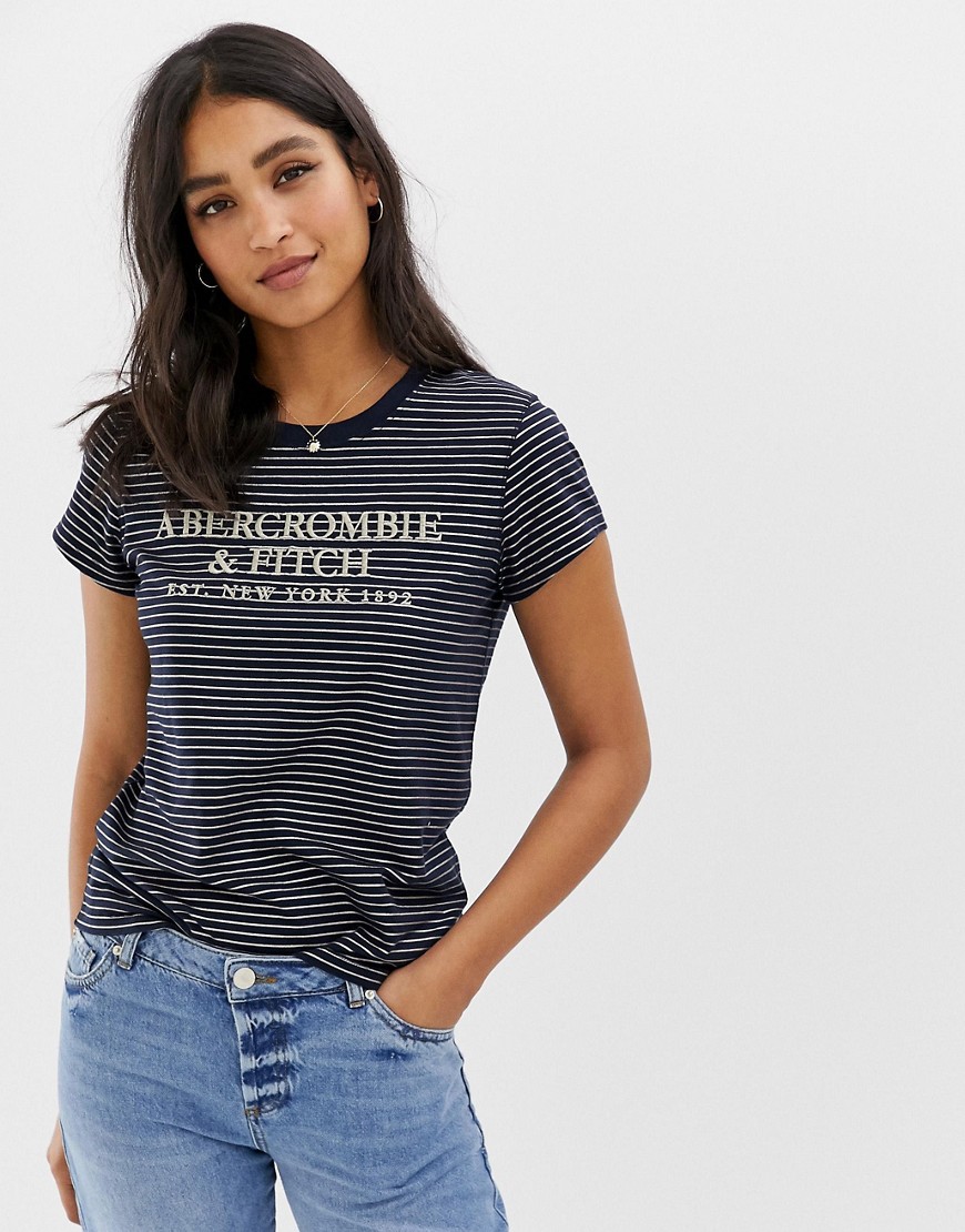 Abercrombie & Fitch t-shirt in metallic stripe with embroidered logo