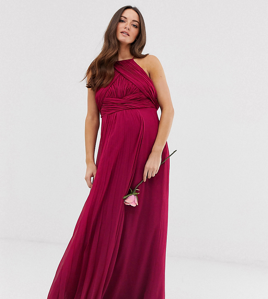 ASOS DESIGN Maternity Bridesmaid pinny maxi dress with ruched bodice
