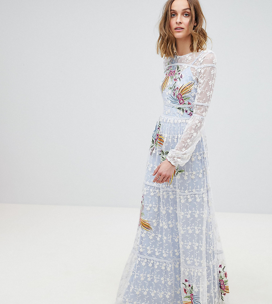 Frock And Frill Allover Embroidered Folk Maxi Dress