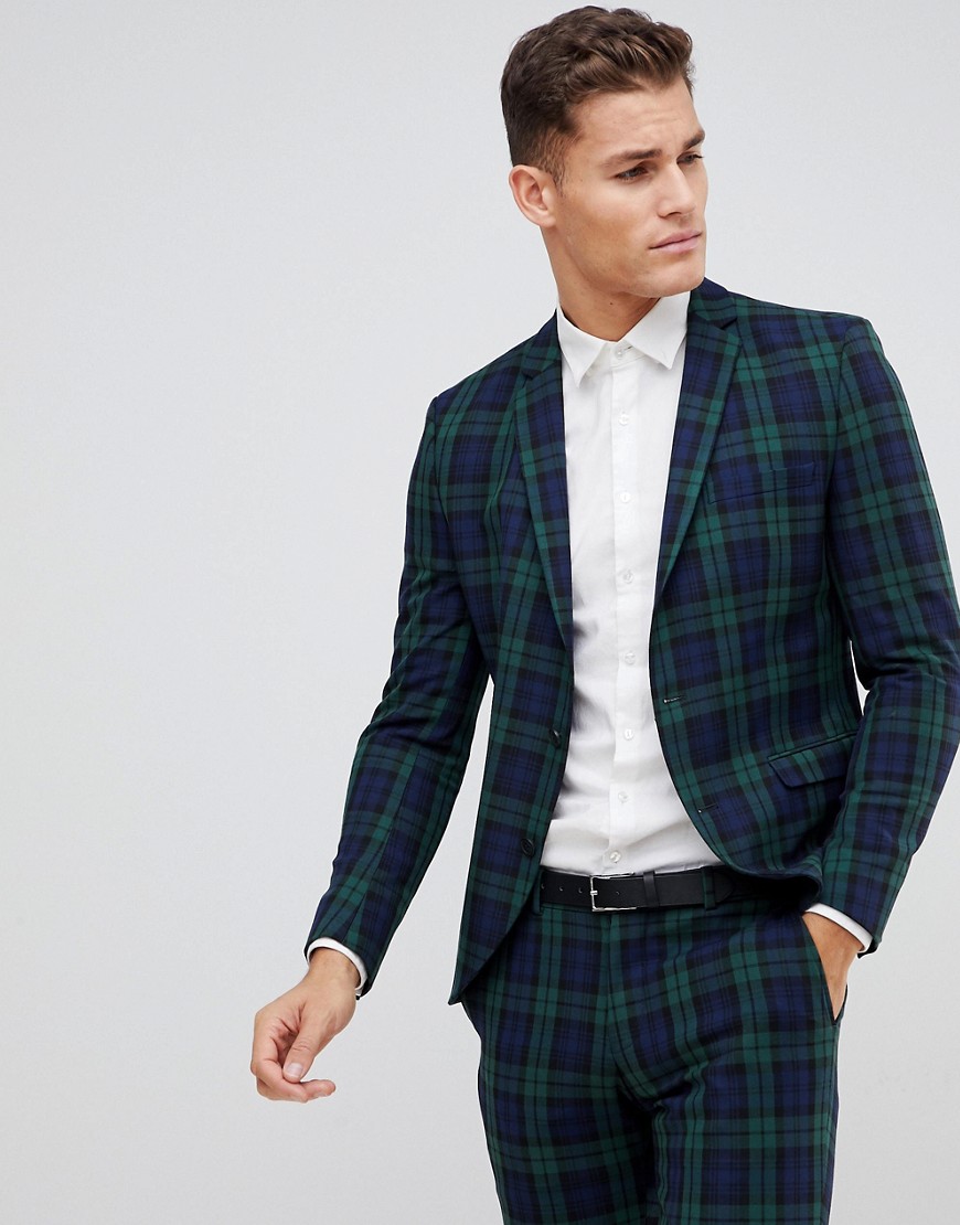 Selected Homme Blackwatch Green Check Suit Jacket In Skinny Fit