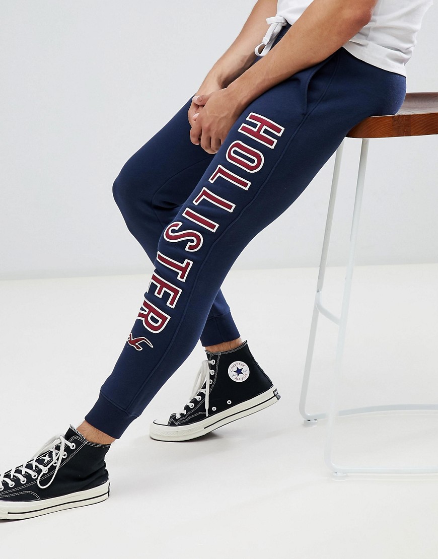 Hollister large iconic logo cuffed jogger in navy