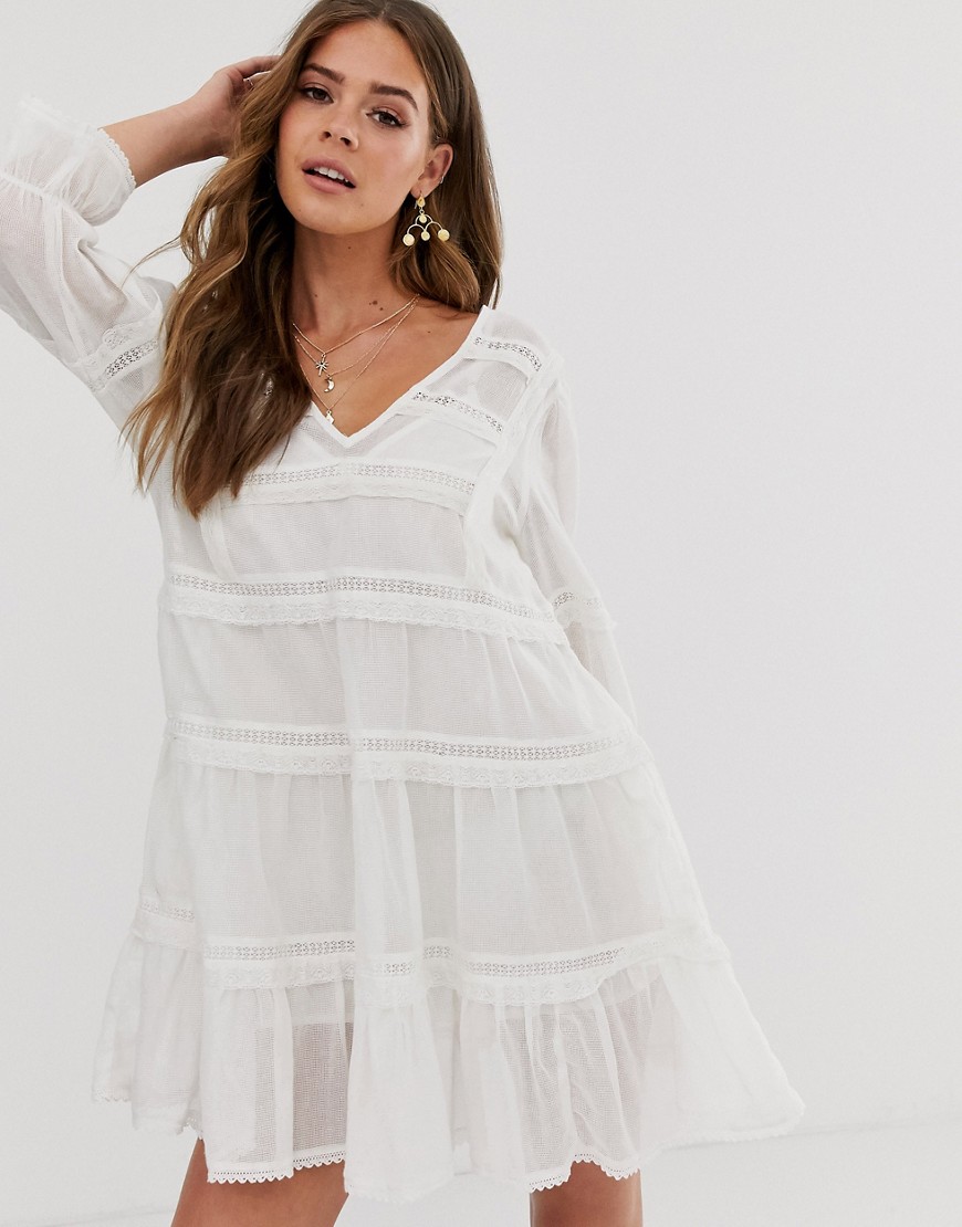 Free People berlin tiered embroidered mini dress