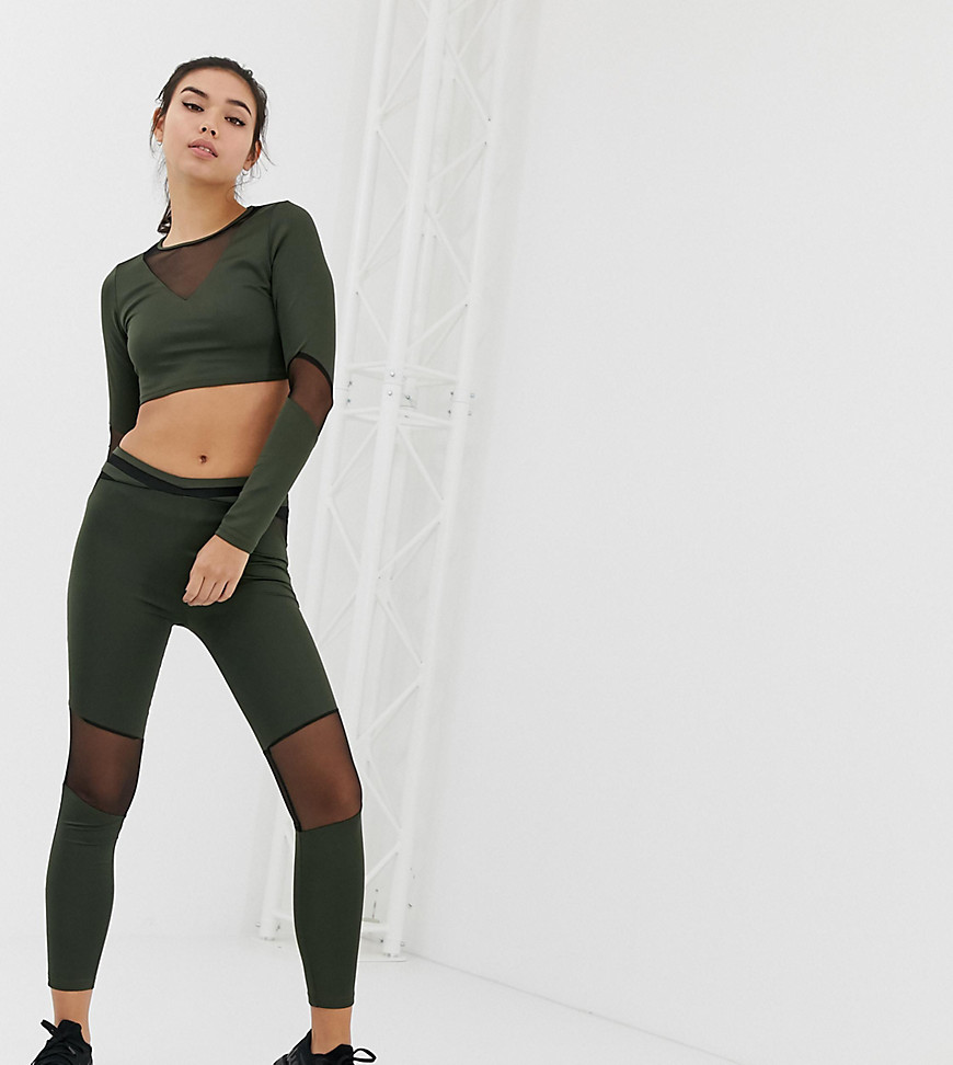 Missguided gym leggings with mesh insert in khaki