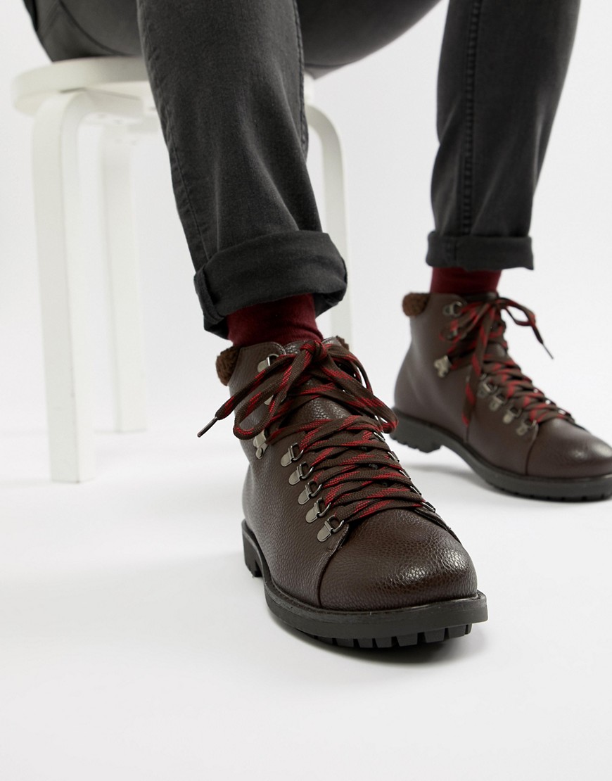 Truffle Collection Hiker Lace Up Boot with Contrast Laces in Brown